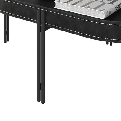 Mesa de Centro Decorativo Grimaldi Base Aço com Detalhe em Couro Preto G77 - Gran Belo