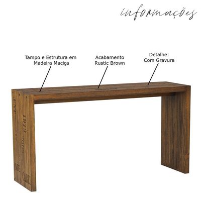 Aparador para Sala de Estar Flauer com Gravura Madeira Maciça Rustic Brown - Gran Belo