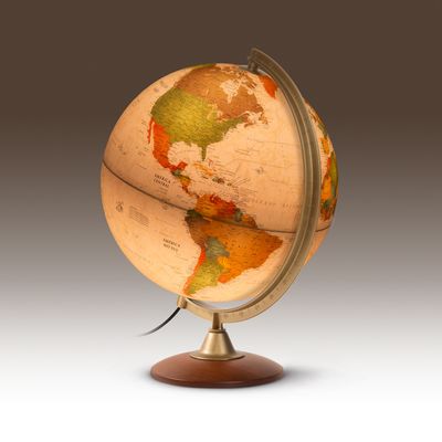 Globo Terrestre Geográfico Decorativo Iluminado Bivolt Colombo 30cm Tecnodidattica Base de Madeira