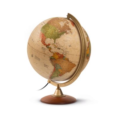 Globo Terrestre Geográfico Decorativo Iluminado Bivolt Colombo 30cm Tecnodidattica Base de Madeira