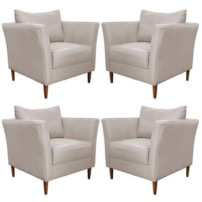Kit 4 Poltronas Decorativa Sala de Estar Pés Palito Lubbock Couro Off White - Gran Belo