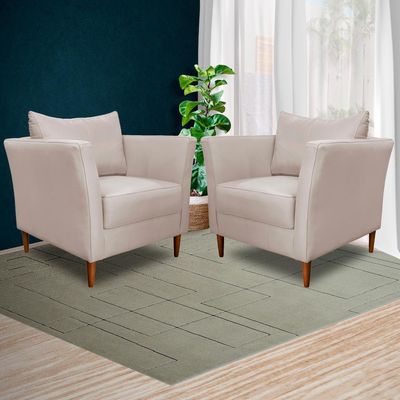 Kit 4 Poltronas Decorativa Sala de Estar Pés Palito Lubbock Couro Off White - Gran Belo