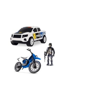 Força Tarefa Policia Pick-Up e Moto Com Boneco 0043 - Samba Toys