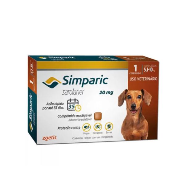 Simparic 20 mg Para Cães de 5 a 10 kg - 1 comprimido