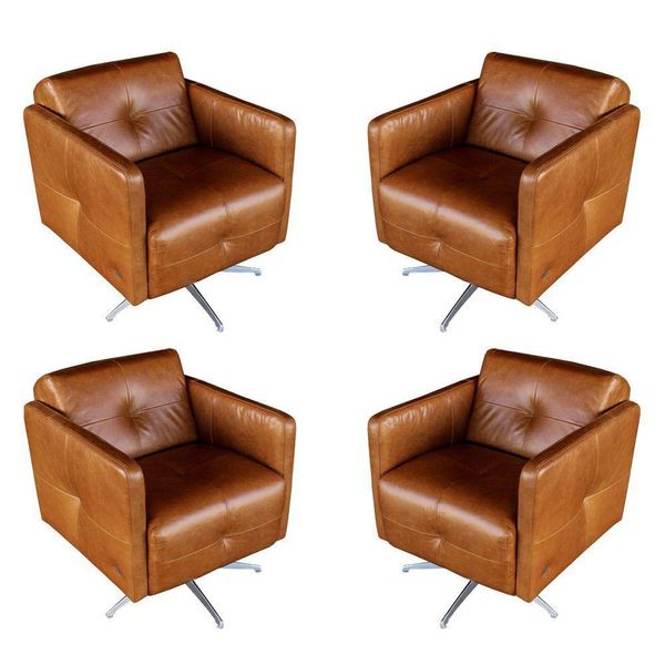 Kit 4 Poltronas Giratória para Sala de Estar Astana Couro Marrom - Gran Belo