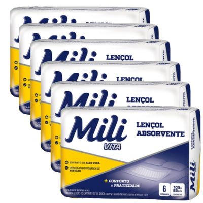 Lençol Descartável Absorvente Mili Vita p/adulto 6 pacotes com 6 lençóis (Total:36 lençóis)