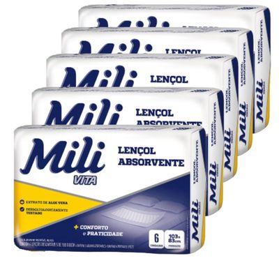 Lençol Descartável  Absorvente Mili Vita para adulto  5 pacotes com 6 lençóis   Total 30 lençóis