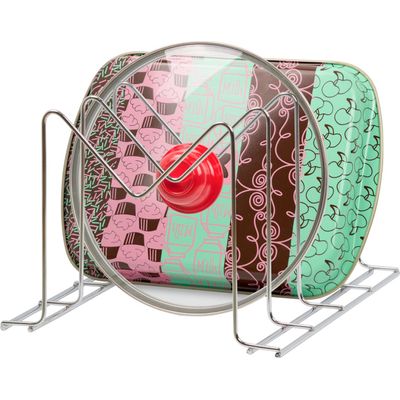 Organizador Armário de Cozinha Porta Tampas Travessas Frigideiras Formas Suporte Cromado