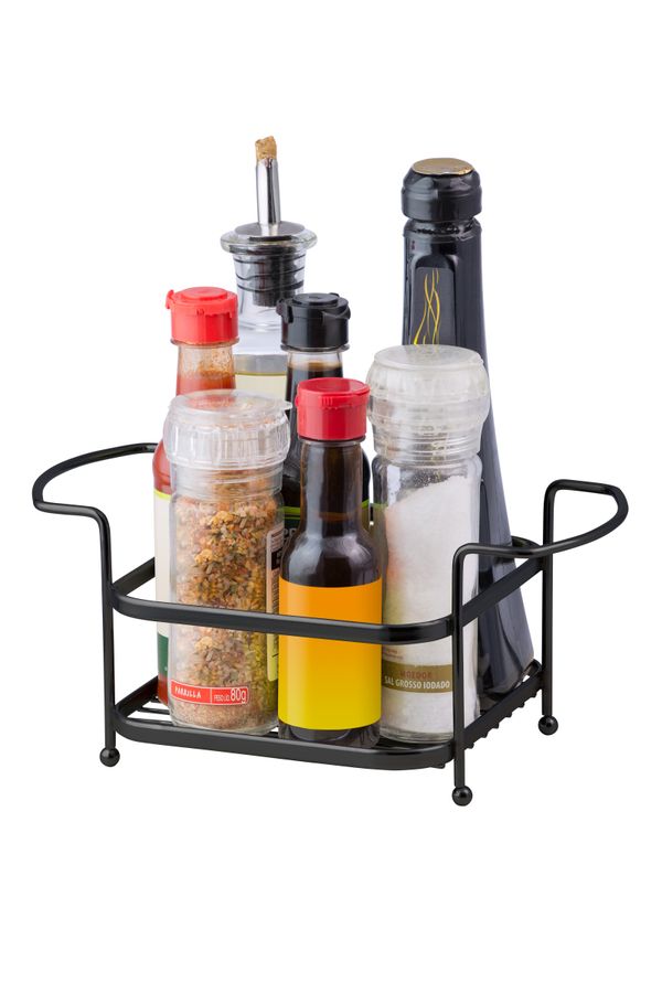 Porta Tempero Condimento Suporte Galeteiro Preto Organização Cozinha
