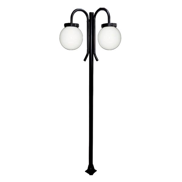 Poste Luminária Globo P Duplo Braço Curvo Cima Preto 200cm