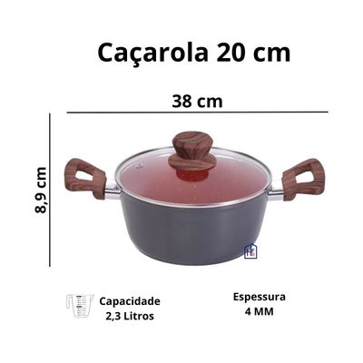 Panela Caçarola Nano Cerâmica Antiaderente Indução TV 20cm