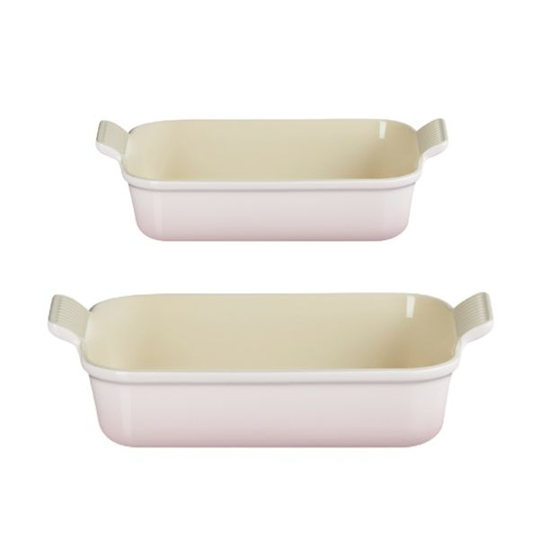 KIT LE CREUSET 2 TRAVESSAS RETANGULARES HERITAGE 26 E 32CM SHELL PINK