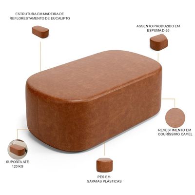 Puff Decorativo Orgânico para Living Quarto 100cm Doha W01 Couríssimo Camel - Lyam Decor