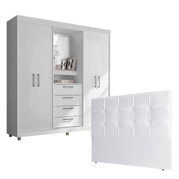 Quarto De Casal Guarda Roupa 2218 E Cabeceira Luiza 140 Cm Branco - Araplac