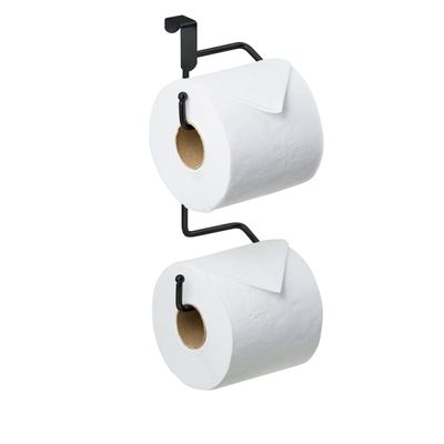 Porta Papel Higiênico para Caixa de Descarga Suporte para Dois Rolos Sem Furo Preto