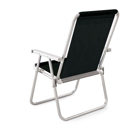 Kit 2 Cadeira Praia Alta Alumínio Conforto Preto 120kg Mor