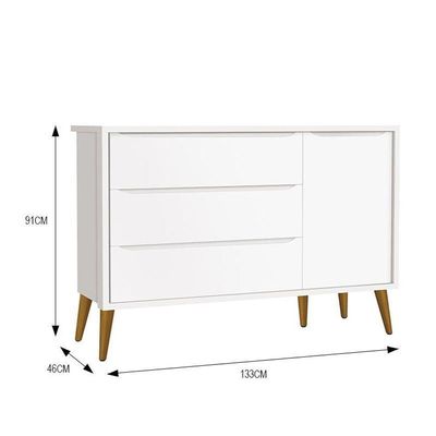 Cômoda Infantil 1 Porta E 3 Gavetas Theo Retrô Branco Fosco Com Pés Amadeirado - Reller Móveis Branco Fosco