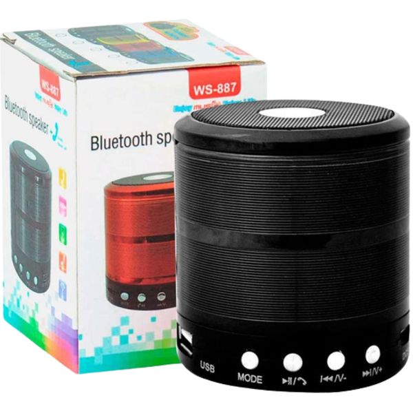 Mini Caixa Caixinha de Som Portátil Bluetooth Mp3 Fm Sd Usb 3w Watts WS-887 - Preto