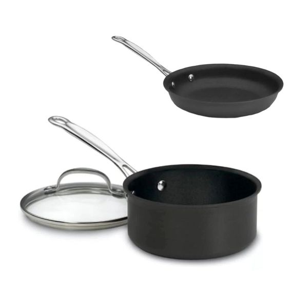 KIT CUISINART PANELA 3 LITROS COM TAMPA E FRIGIDEIRA ANODIZADA ANTIADERENTE 20CM PRETO