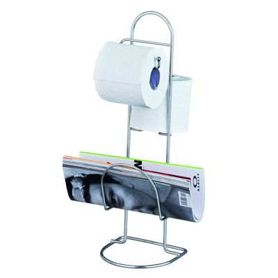 Porta Papel Higienico de Chão com Revisteiro Suporte para 2 Rolos Cromado