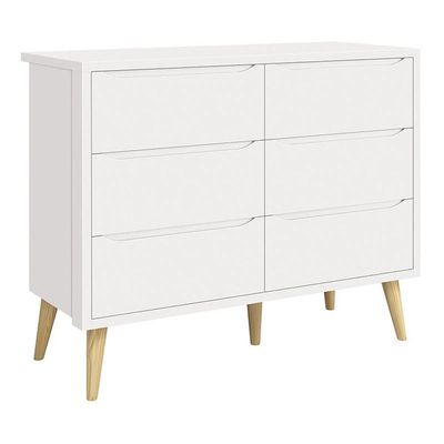 Jogo De Quarto Infantil Theo Cômoda 6 Gavetas E Berço Branco Fosco Com Pés Madeira Natural - Reller Móveis Branco Fosco