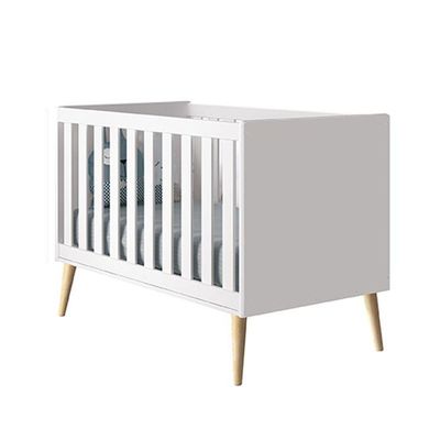 Jogo De Quarto Infantil Theo Cômoda 6 Gavetas E Berço Branco Fosco Com Pés Madeira Natural - Reller Móveis Branco Fosco