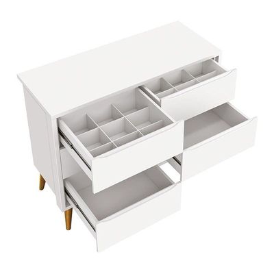 Jogo De Quarto Infantil Theo Cômoda 6 Gavetas E Berço Branco Fosco Com Pés Madeira Natural - Reller Móveis Branco Fosco