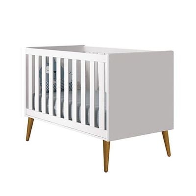 Jogo De Quarto Infantil Theo Cômoda 6 Gavetas E Berço Branco Fosco Com Pés Amadeirado - Reller Móveis Branco Fosco
