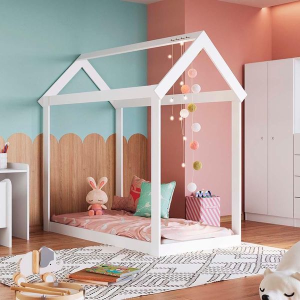 Cama Casa Montessoriana Infantil Branco Movvi Jm Móveis