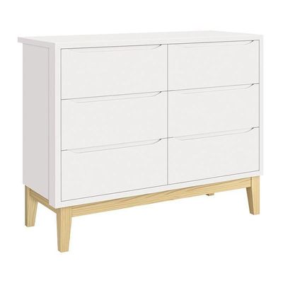 Cômoda Infantil Classic 6 Gavetas Branco Fosco Com Pés Madeira Natural - Reller Móveis Branco Fosco