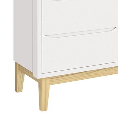 Cômoda Infantil Classic 6 Gavetas Branco Fosco Com Pés Madeira Natural - Reller Móveis Branco Fosco