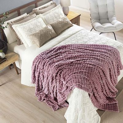 Coordenado Cobre Leito e Cobertor Tok Max Queen Ultrasoft Alto Relevo Dupla Face - Rosê