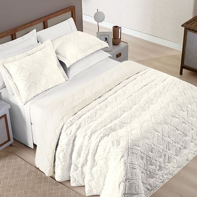 Coordenado Cobre Leito e Cobertor Tok Max Queen Ultrasoft Alto Relevo Dupla Face - Rosê