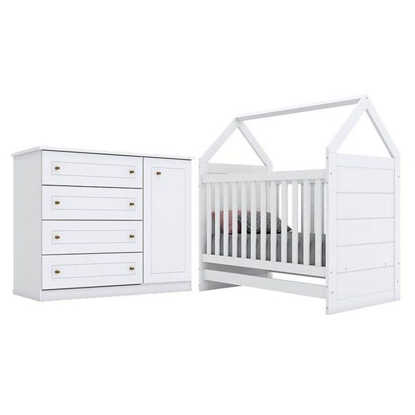 Berço Montessoriano Americano E Cômoda Infantil Mississipi Branco Hp - Henn