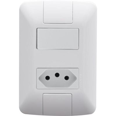 Conjunto 4x2 com 1 Interruptor Simples 6 A 250 V e 1 Tomada 2P+T 10 A 250 V Tramontina Aria Branco