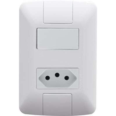 Conjunto 4x2 com 1 Interruptor Simples 6 A 250 V e 1 Tomada 2P+T 10 A 250 V Tramontina Aria Branco