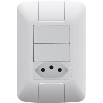 Conjunto 4x2 con 2 Interruptores Sencillos 6 A 250 V y 1 Tomacorriente  2P+T 20 A 250 V Tramontina Aria Blanco