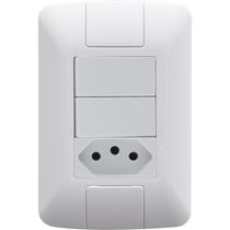 Conjunto 4x2 com 2 Interruptores Paralelos 6 A 250 V e 1 Tomada 2P+T 10 A 250 V Tramontina Aria Branco