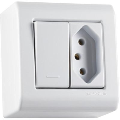 Caixa de Sobrepor com 1 Interruptor Simples 10 A 250 V e 1 Tomada 2P+T 10 A 250 V Tramontina LizFlex Branca