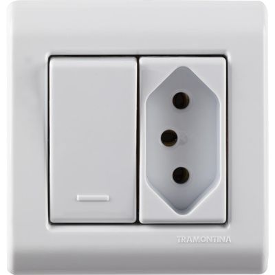 Caixa de Sobrepor com 1 Interruptor Simples 10 A 250 V e 1 Tomada 2P+T 10 A 250 V Tramontina LizFlex Branca