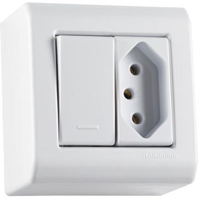 Caixa de Sobrepor com 1 Interruptor Simples 10 A 250 V e 1 Tomada 2P+T 10 A 250 V Tramontina LizFlex Branca