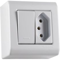 Caixa de Sobrepor com 1 Interruptor Simples 10 A 250 V e 1 Tomada 2P+T 20 A 250 V Tramontina LizFlex Branca