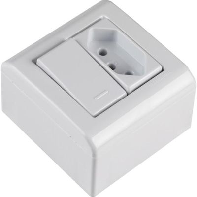 Caixa de Sobrepor com 1 Interruptor Simples 10 A 250 V e 1 Tomada 2P+T 20 A 250 V Tramontina LizFlex Branca