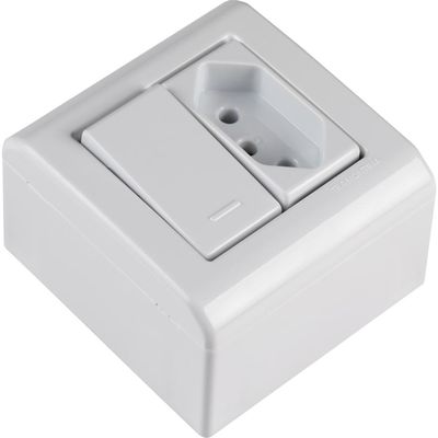 Caixa de Sobrepor com 1 Interruptor Simples 10 A 250 V e 1 Tomada 2P+T 20 A 250 V Tramontina LizFlex Branca