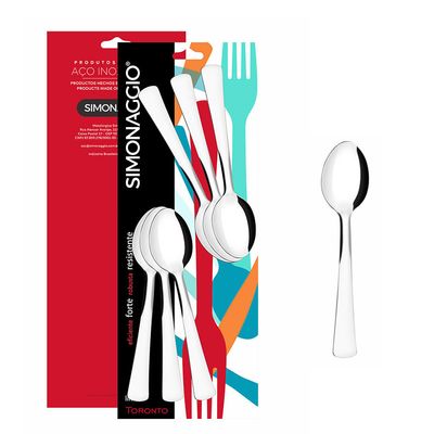 Colher de Cha Conjunto Aço Inox Monobloco Talheres 6un