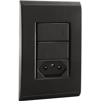 Conjunto 4x2 com 1 Interruptor Simples 10 A 250 V e 1 Tomada 2P T 10 A 250 V Tramontina Liz Grafite
