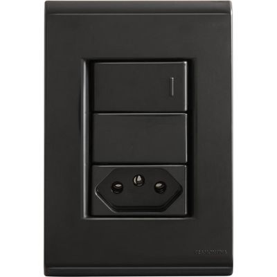 Conjunto 4x2 com 1 Interruptor Simples 10 A 250 V e 1 Tomada 2P T 10 A 250 V Tramontina Liz Grafite