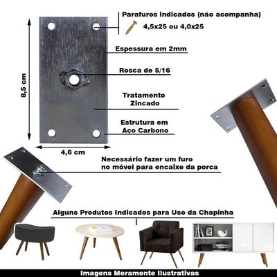 Chapinha Chapa Reta Fixação Pés Palito Rosca 5/16 Zincada G59