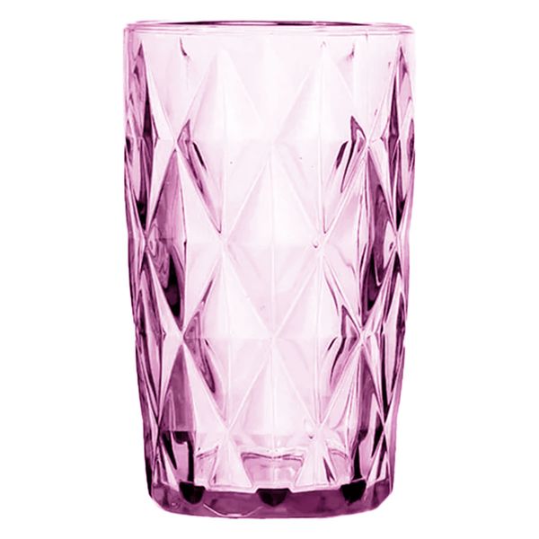 Copo de Vidro Diamond Rosa Alto Grande 350ML Linha Cristal Luxo Elegante
