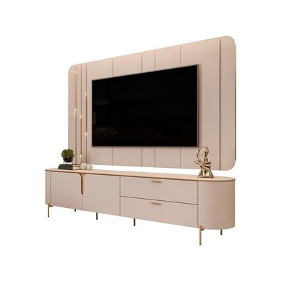 Painel com Bancada 241cm Avatar para TV Até 75 com LED e Detalhes Dourados Off White G18 - Gran Belo